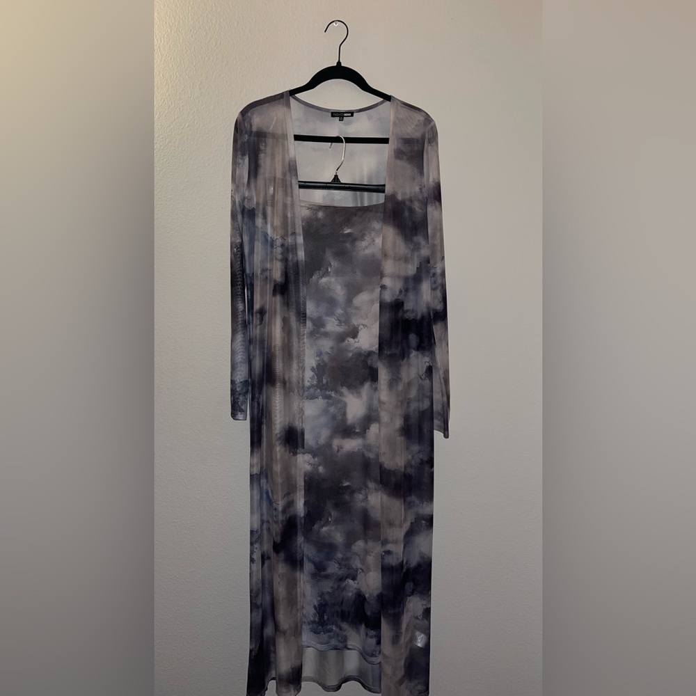 Windy City Tie Dye Midi Dress Set - Black/Grey
